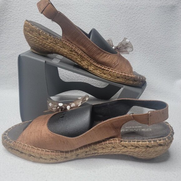 Eric Michael Sandals Women's‎ Size 8 Brown Slip-On Shoes Peep Toe Bohemian - Picture 3 of 8